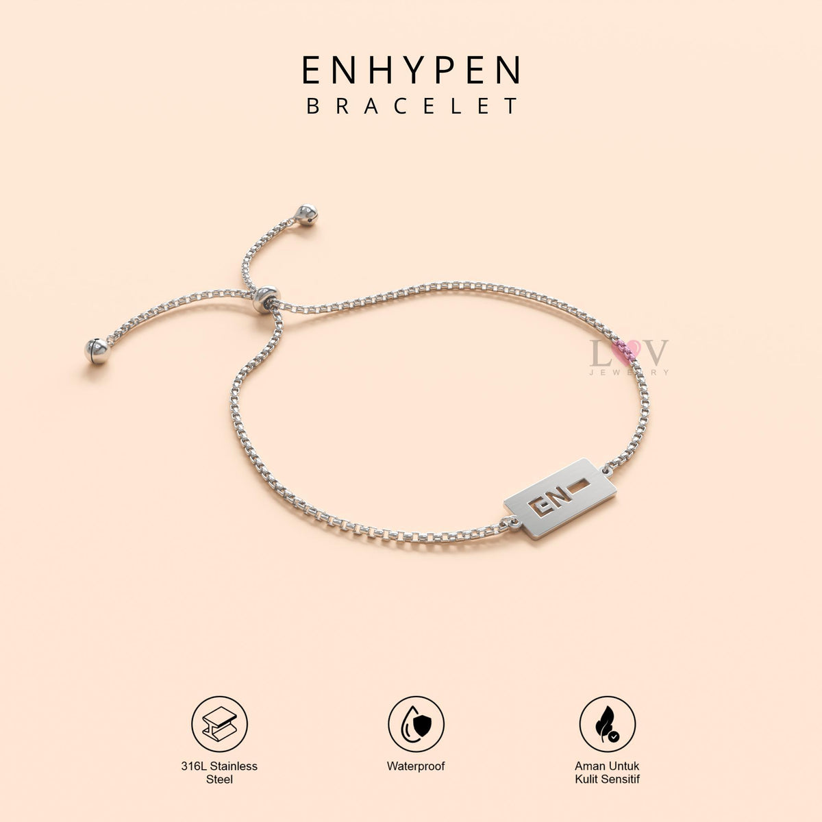 Gelang Enhypen Custom Logo Signature Tanda Tangan Kpop Aksesoris Bias Engene Serut Stainless Silver | Enhypen Bracelet