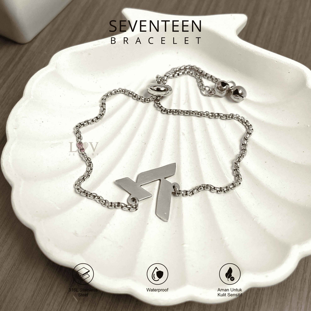 Gelang Seventeen Serut Stainless 316 Custom Logo Kpop Aksesoris Bias Carat | Seventeen Bracelet