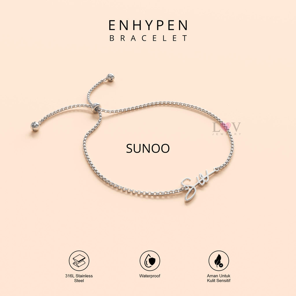 Gelang Enhypen Custom Logo Signature Tanda Tangan Kpop Aksesoris Bias Engene Serut Stainless Silver | Enhypen Bracelet