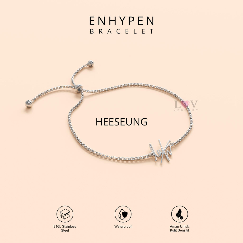 Gelang Enhypen Custom Logo Signature Tanda Tangan Kpop Aksesoris Bias Engene Serut Stainless Silver | Enhypen Bracelet