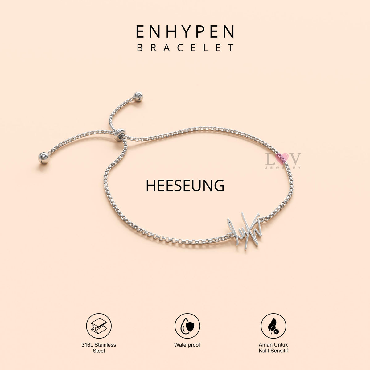 Gelang Enhypen Custom Logo Signature Tanda Tangan Kpop Aksesoris Bias Engene Serut Stainless Silver | Enhypen Bracelet