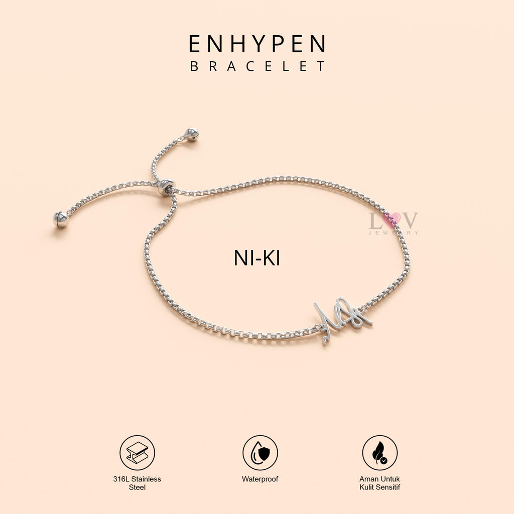 Gelang Enhypen Custom Logo Signature Tanda Tangan Kpop Aksesoris Bias Engene Serut Stainless Silver | Enhypen Bracelet
