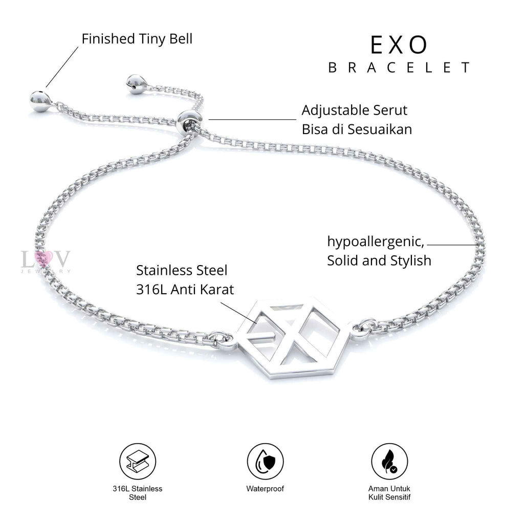 Gelang EXO-L Bracelet Kpop Inspired Stainless Steel Anti Karat Aksesoris EXO Serut - EXO Bracelet