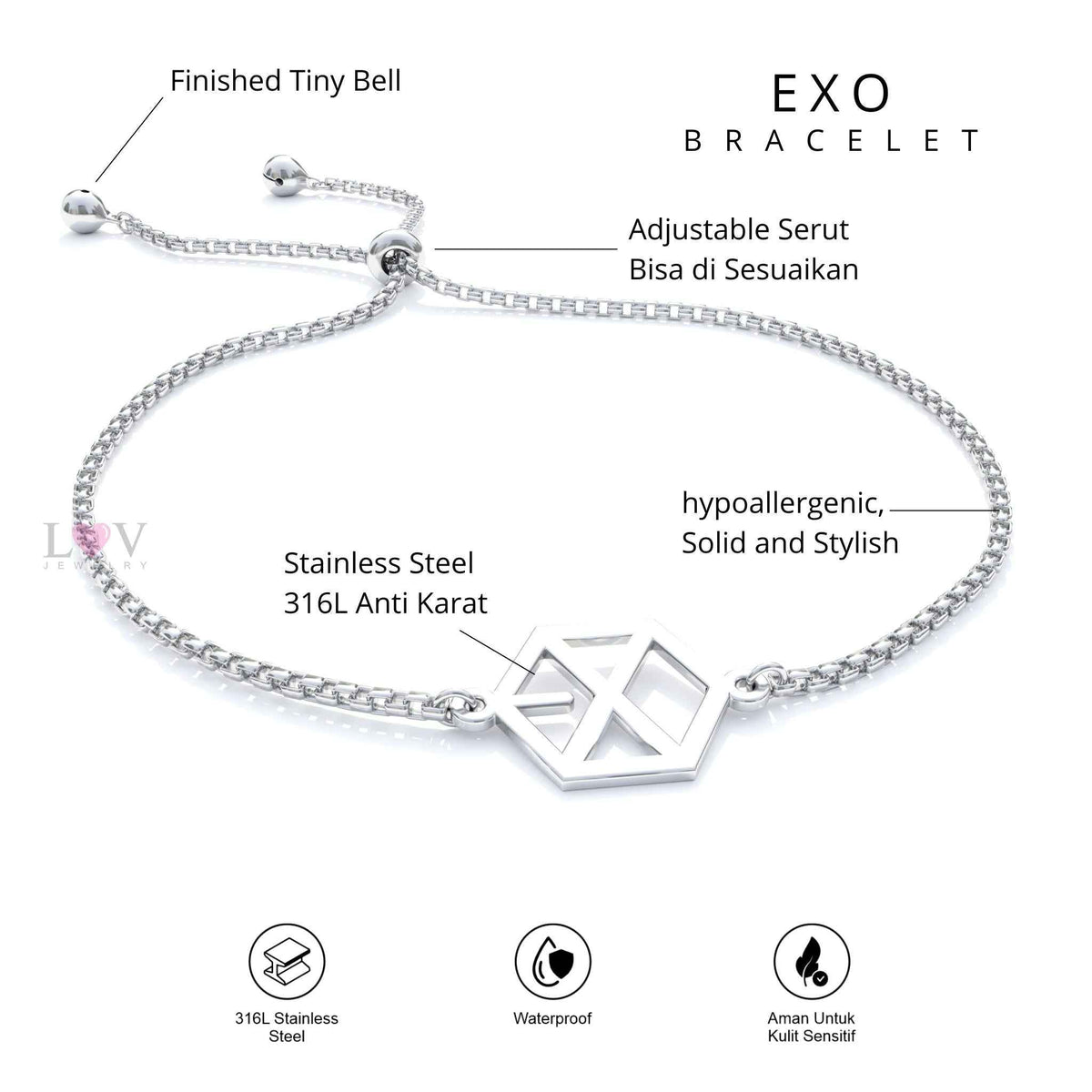 Gelang EXO-L Bracelet Kpop Inspired Stainless Steel Anti Karat Aksesoris EXO Serut - EXO Bracelet