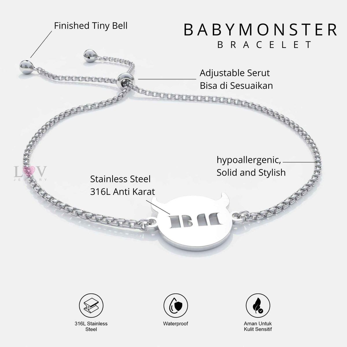 Gelang Baemon Monstiez Serut Bracelet Kpop Stainless Steel Anti Karat - Babymonster Bracelet
