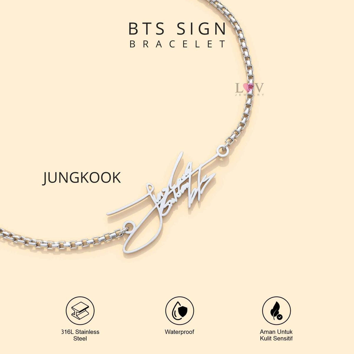 Gelang Tanda Tangan BTS ARMY Bracelet Sign Kado Kpop Korea Bias Jungkook V Jimin - BTS Sign Bracelet