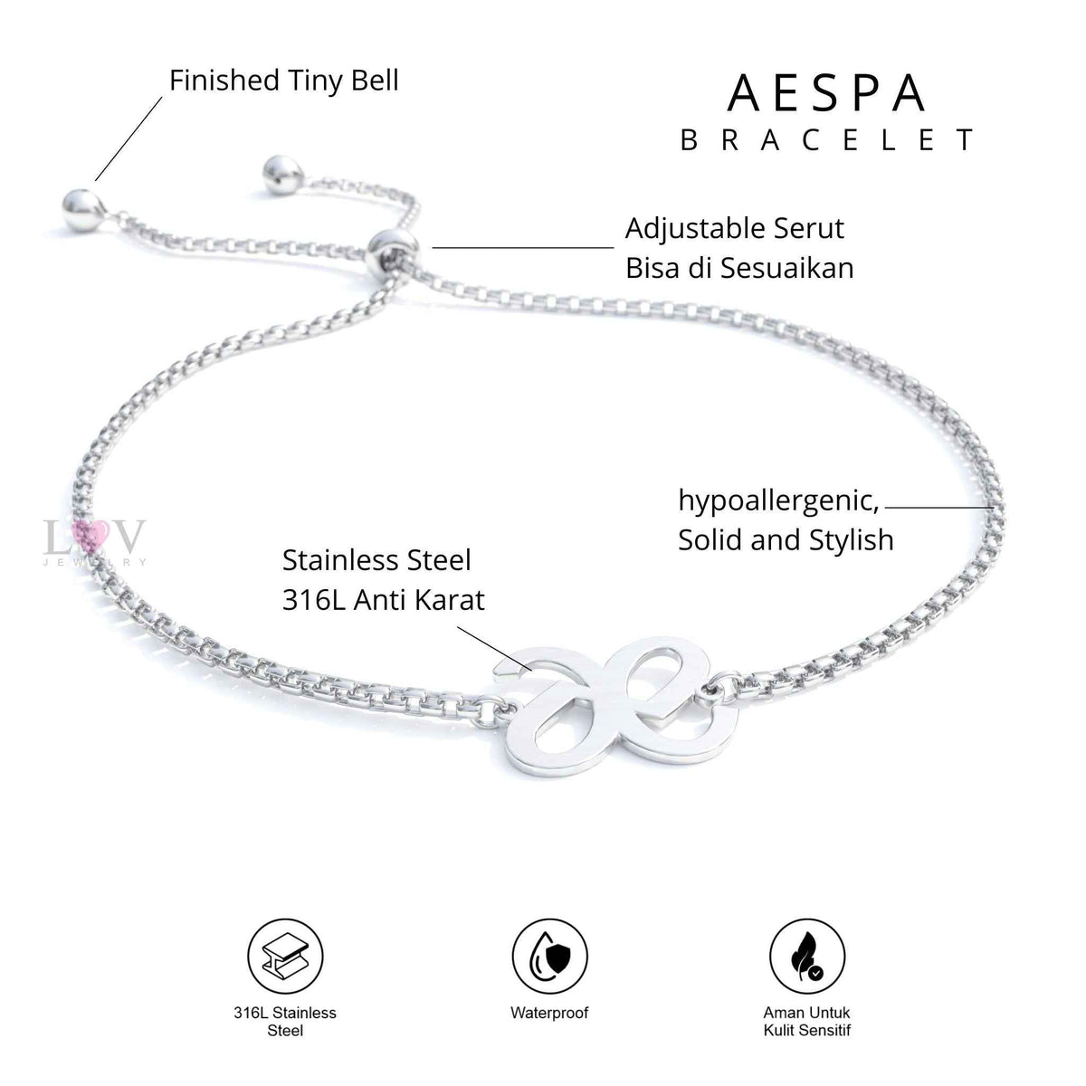 Gelang Aespa MY Bracelet Kpop Stainless Steel Anti Karat Korean Inspired Aksesoris Kpopers Karina Winter Giselle Ningning - Aespa Bracelet