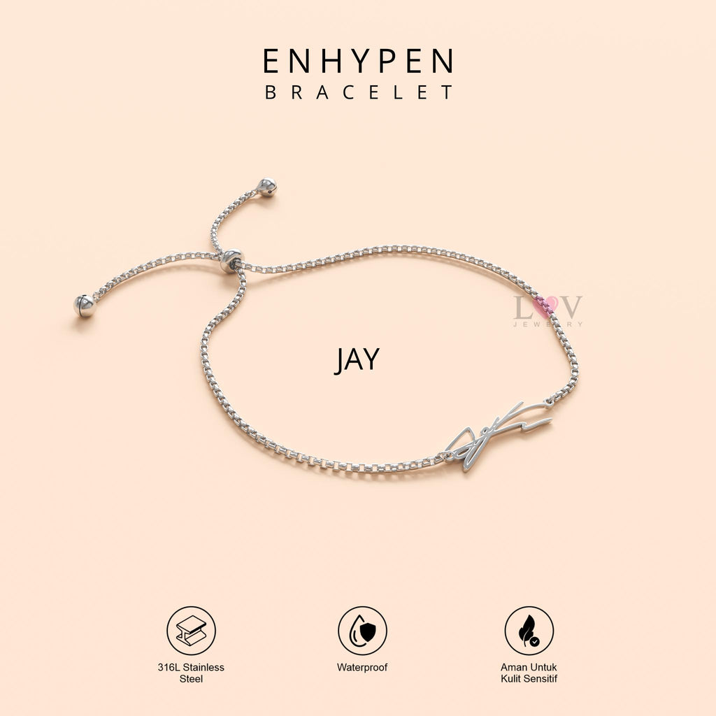 Gelang Enhypen Custom Logo Signature Tanda Tangan Kpop Aksesoris Bias Engene Serut Stainless Silver | Enhypen Bracelet