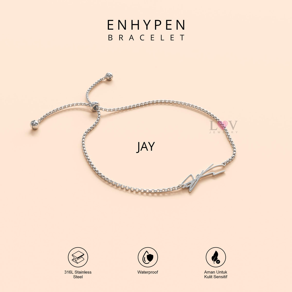 Gelang Enhypen Custom Logo Signature Tanda Tangan Kpop Aksesoris Bias Engene Serut Stainless Silver | Enhypen Bracelet