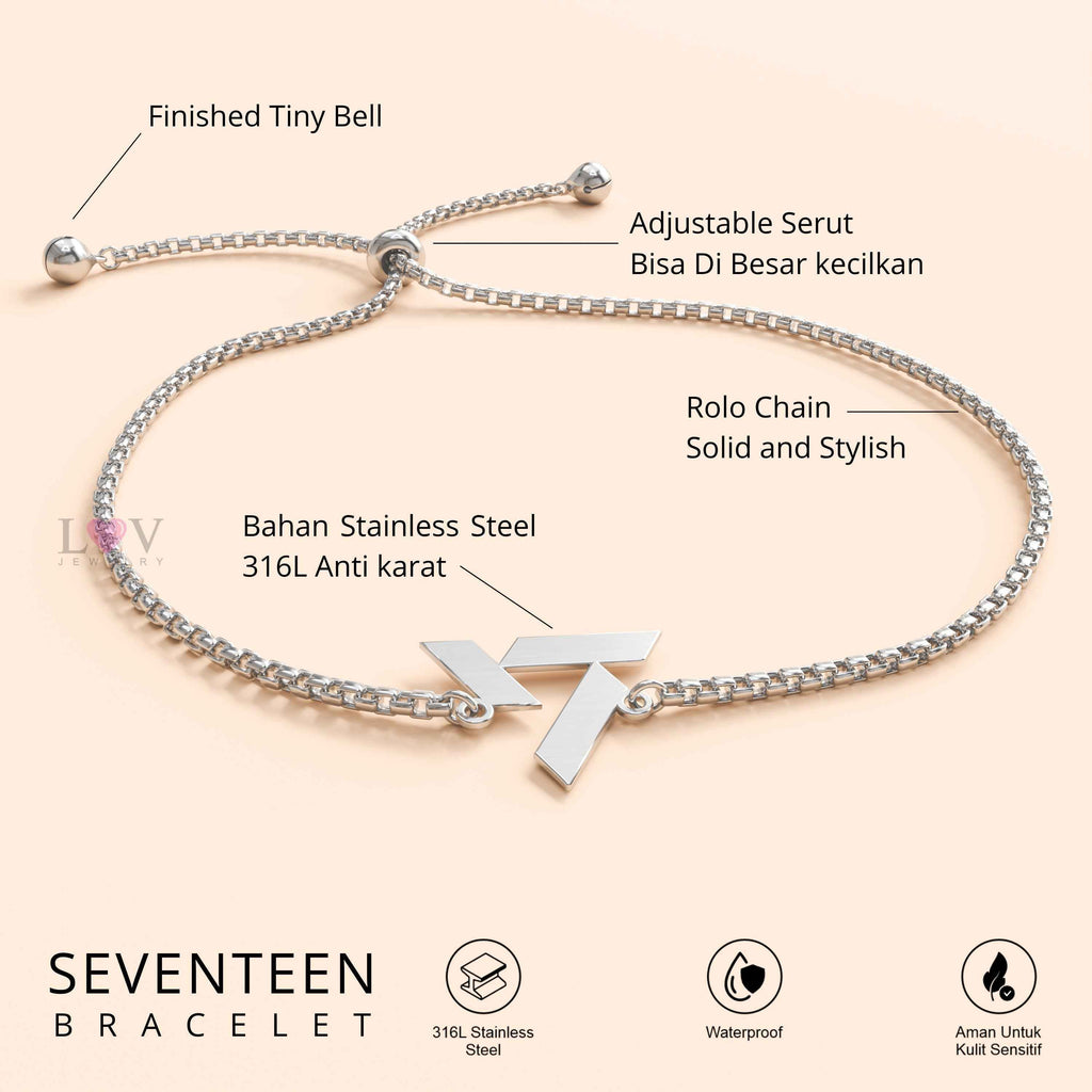 Gelang Seventeen Serut Stainless 316 Custom Logo Kpop Aksesoris Bias Carat | Seventeen Bracelet