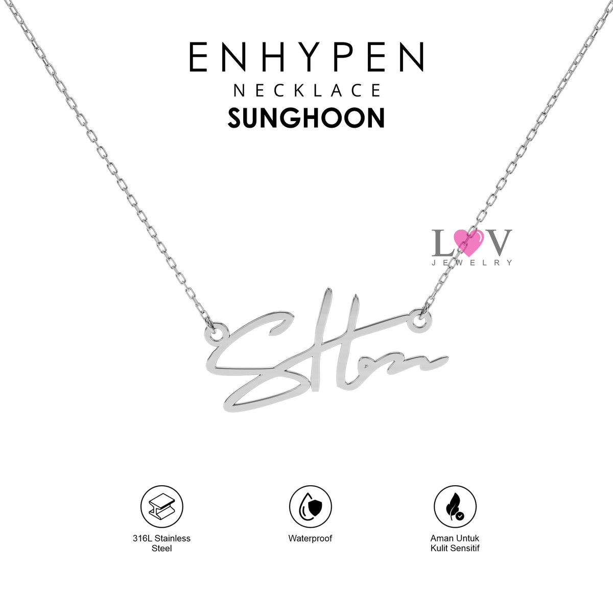 Kalung Enhypen Handwriting Signature Aksesoris Gift Engene Heeseung Jay Jake Sunghoon Sunoo Jungwon Niki - Enhypen Necklace