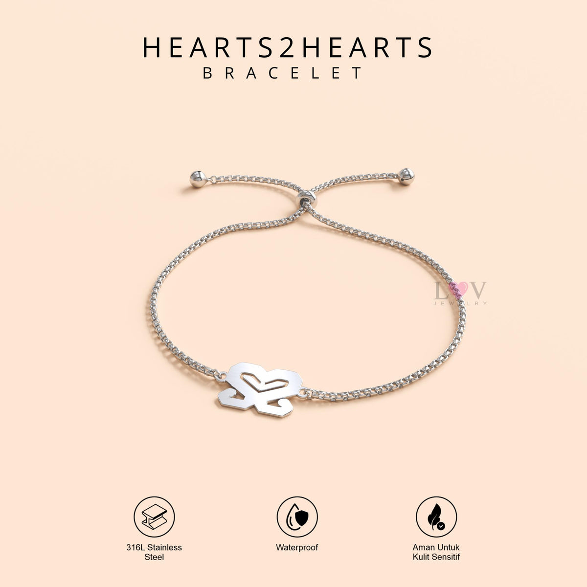 Gelang Hearts2Hearts Hachu Cantik Serut Logo Kpop Korea Anti Karat Adjustable - Hearts2Hearts Bracelet
