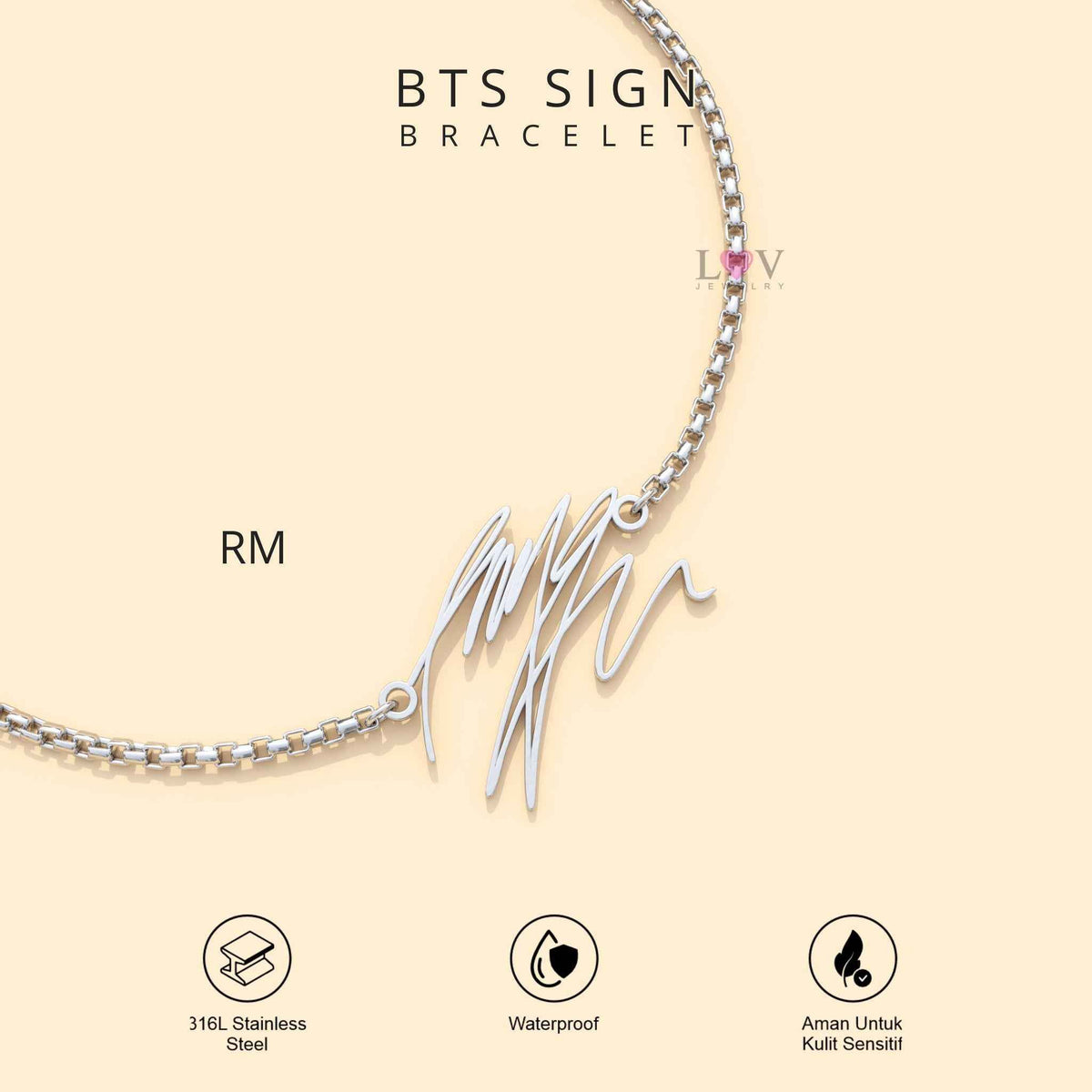 Gelang Tanda Tangan BTS ARMY Bracelet Sign Kado Kpop Korea Bias Jungkook V Jimin - BTS Sign Bracelet