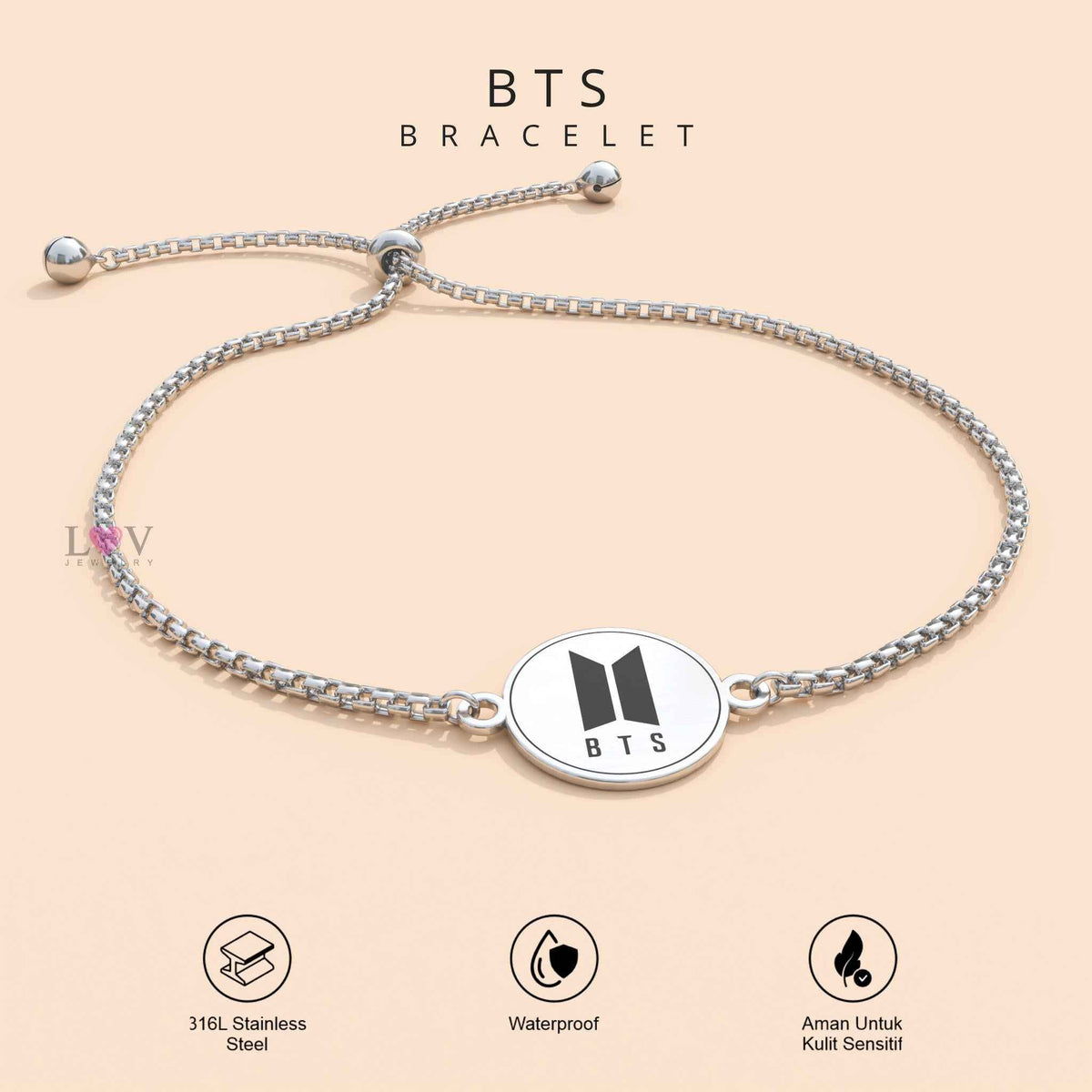 Gelang BTS Borahae ARMY OT7 Adjustable Aksesoris Kado Bias Kpop Korea Bangtan - BTS Bracelet