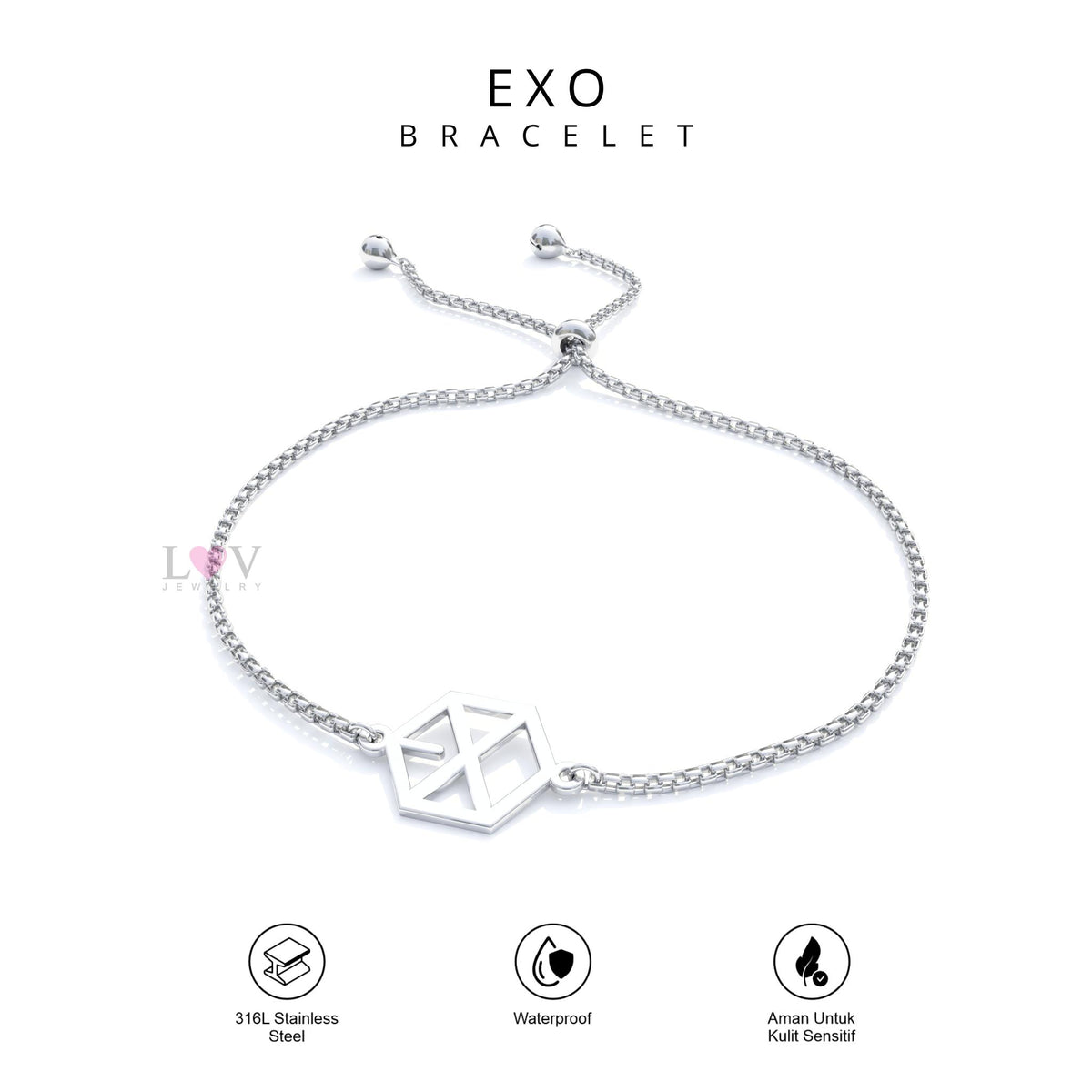 Gelang EXO-L Bracelet Kpop Inspired Stainless Steel Anti Karat Aksesoris EXO Serut - EXO Bracelet