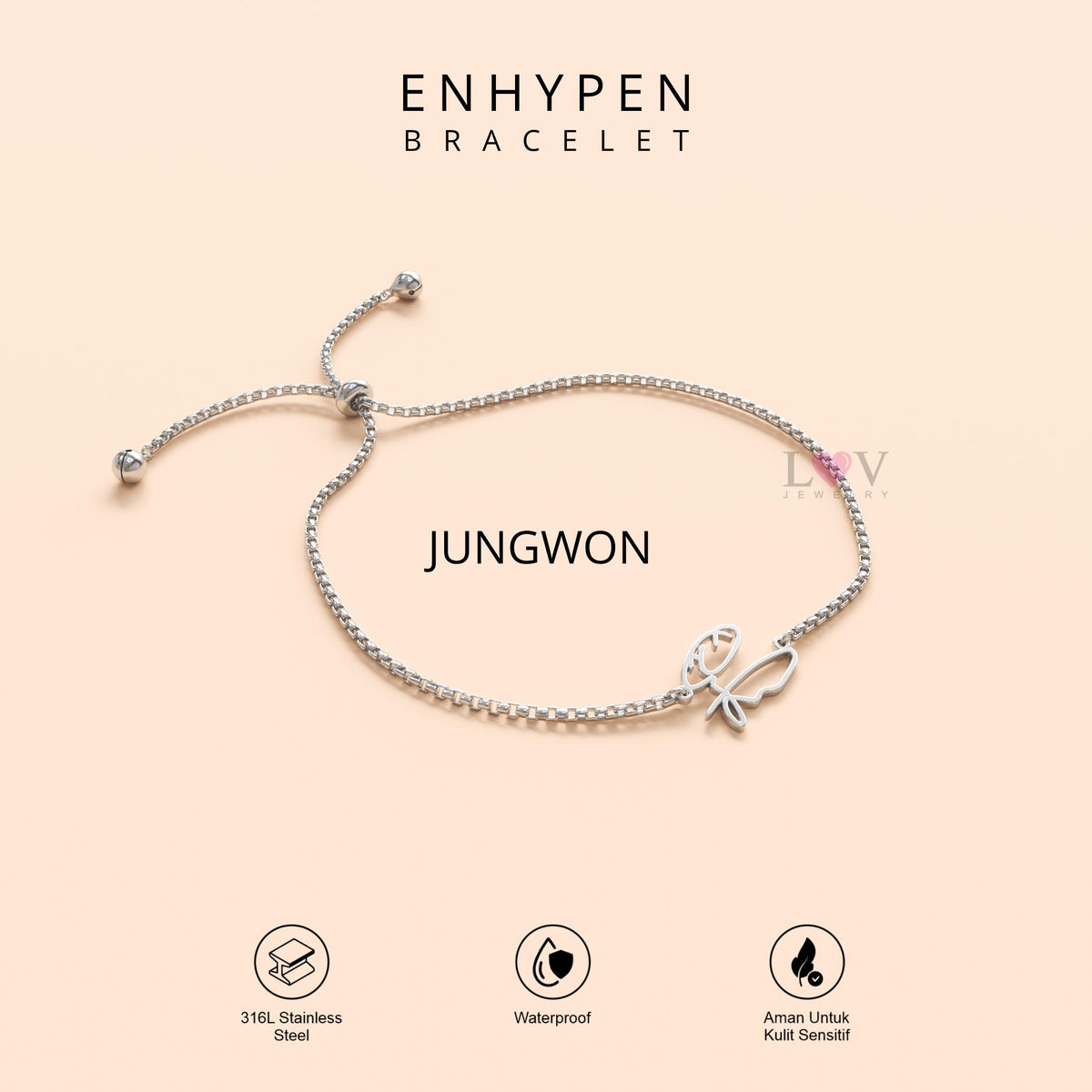 Gelang Enhypen Custom Logo Signature Tanda Tangan Kpop Aksesoris Bias Engene Serut Stainless Silver | Enhypen Bracelet