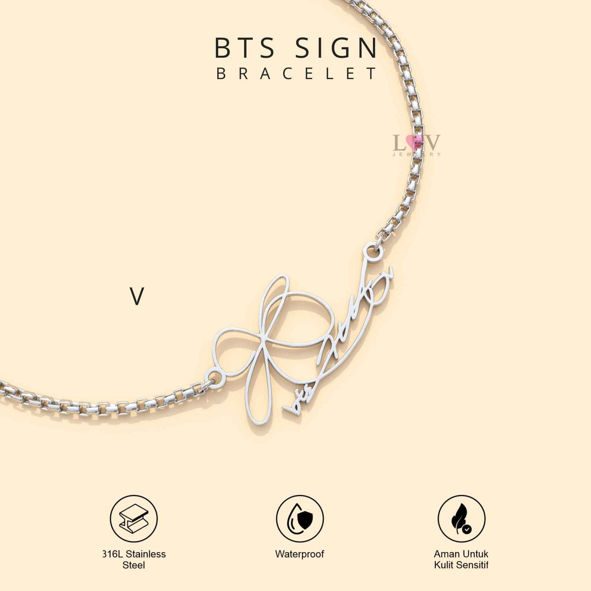 Gelang Tanda Tangan BTS ARMY Bracelet Sign Kado Kpop Korea Bias Jungkook V Jimin - BTS Sign Bracelet