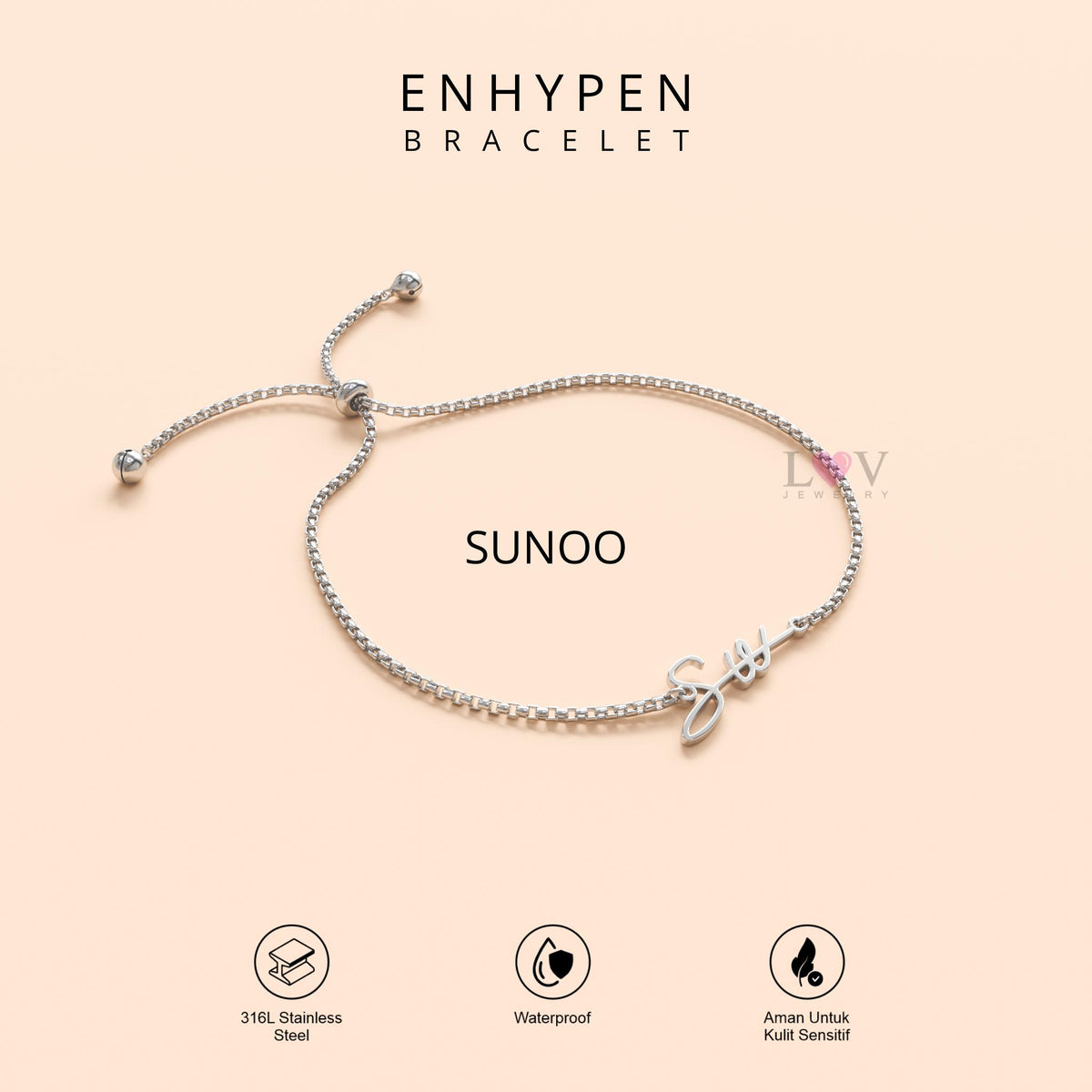Gelang Enhypen Custom Logo Signature Tanda Tangan Kpop Aksesoris Bias Engene Serut Stainless Silver | Enhypen Bracelet