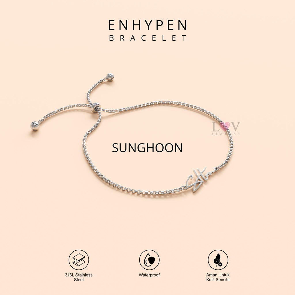 Gelang Enhypen Custom Logo Signature Tanda Tangan Kpop Aksesoris Bias Engene Serut Stainless Silver | Enhypen Bracelet