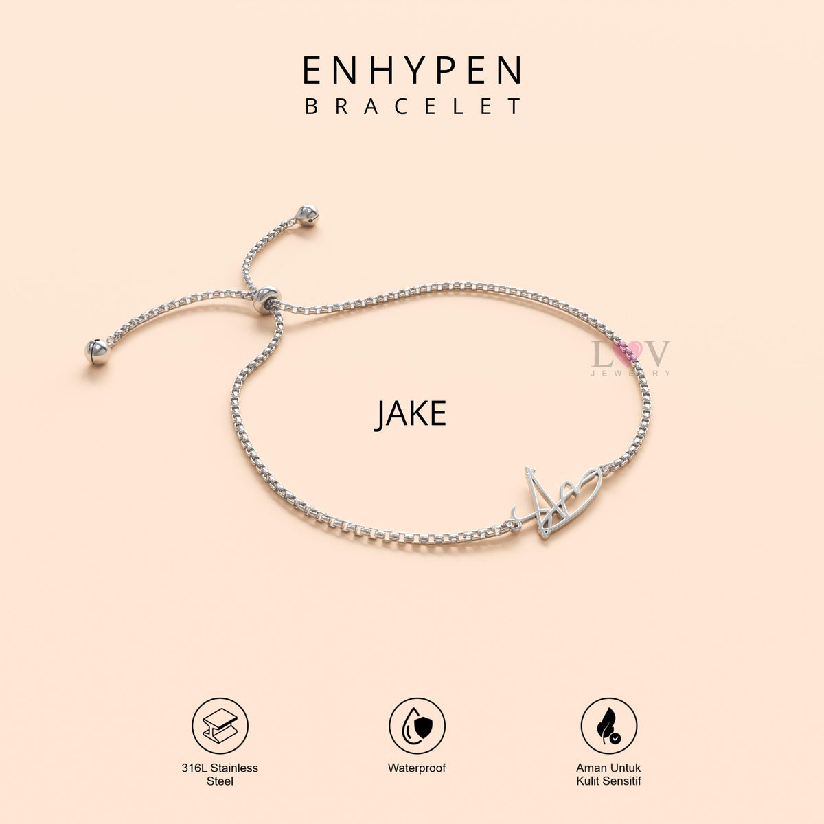 Gelang Enhypen Custom Logo Signature Tanda Tangan Kpop Aksesoris Bias Engene Serut Stainless Silver | Enhypen Bracelet