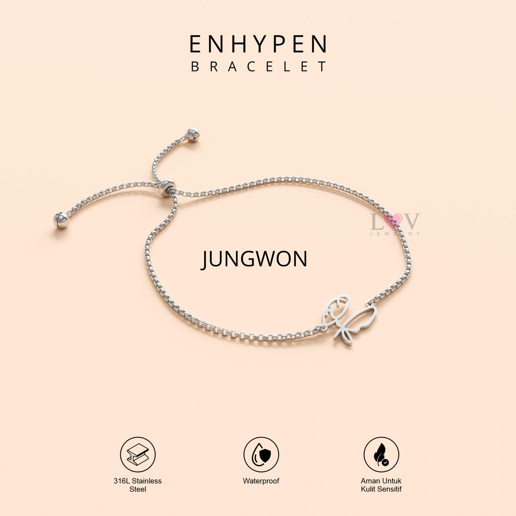 Gelang Enhypen Custom Logo Signature Tanda Tangan Kpop Aksesoris Bias Engene Serut Stainless Silver | Enhypen Bracelet