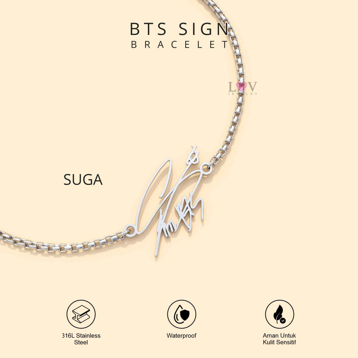 Gelang Tanda Tangan BTS ARMY Bracelet Sign Kado Kpop Korea Bias Jungkook V Jimin - BTS Sign Bracelet