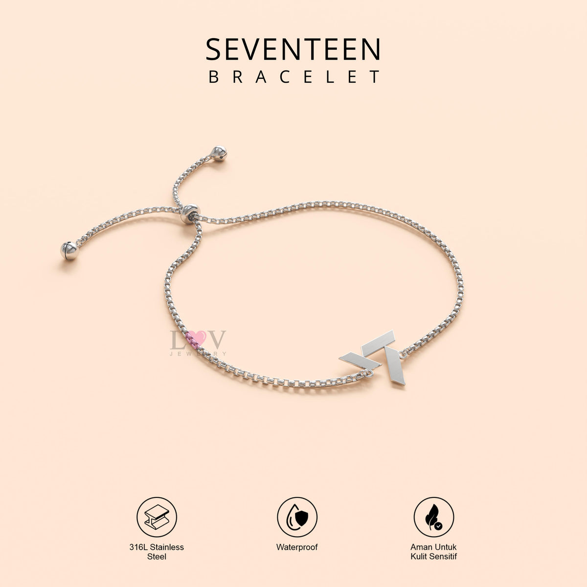 Gelang Seventeen Serut Stainless 316 Custom Logo Kpop Aksesoris Bias Carat | Seventeen Bracelet