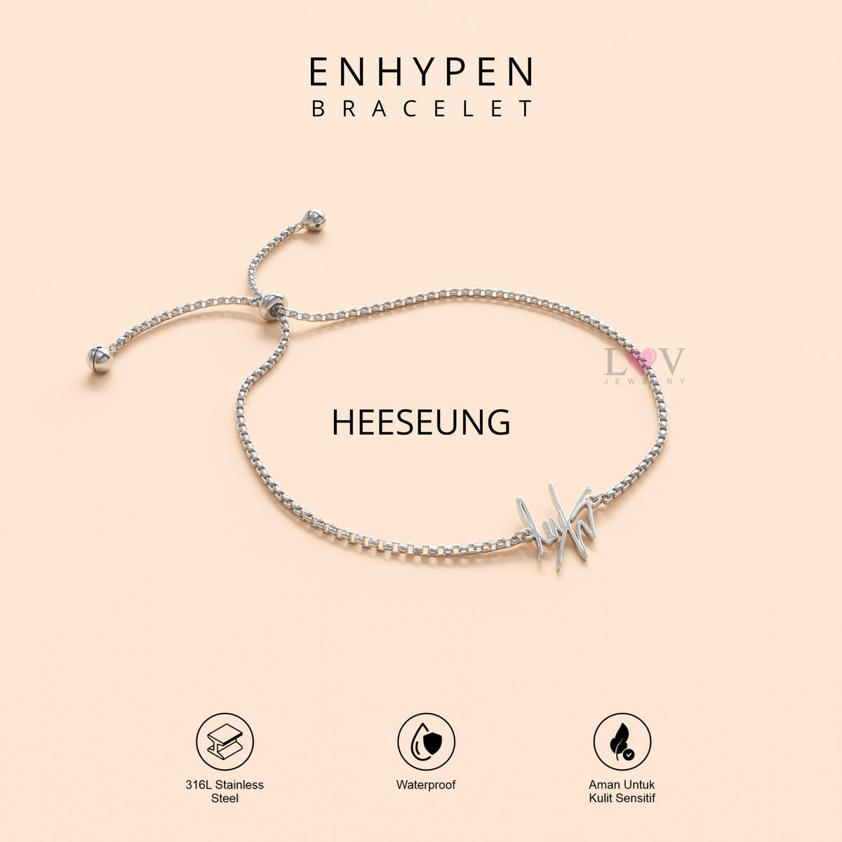 Gelang Enhypen Custom Logo Signature Tanda Tangan Kpop Aksesoris Bias Engene Serut Stainless Silver | Enhypen Bracelet