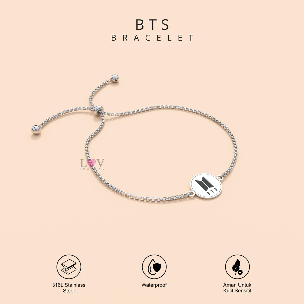 Gelang BTS Borahae ARMY OT7 Adjustable Aksesoris Kado Bias Kpop Korea Bangtan - BTS Bracelet