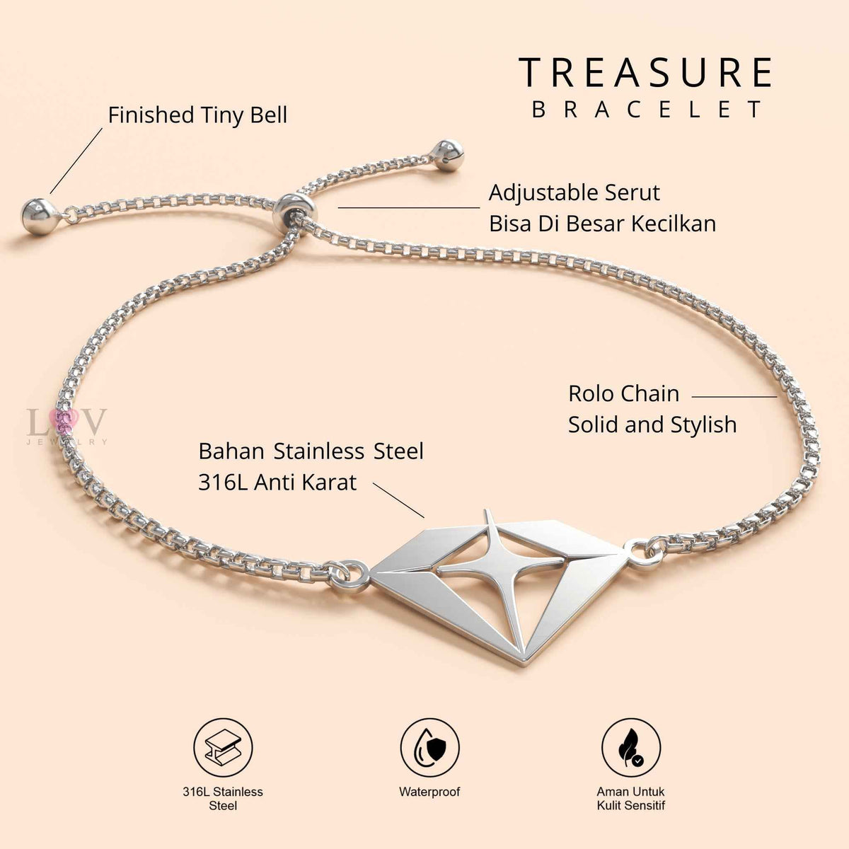 Gelang Treasure Teume Aesthetic Anti Karat Aksesoris Kpop Korea Style Serut Adjustable - Treasure Bracelet