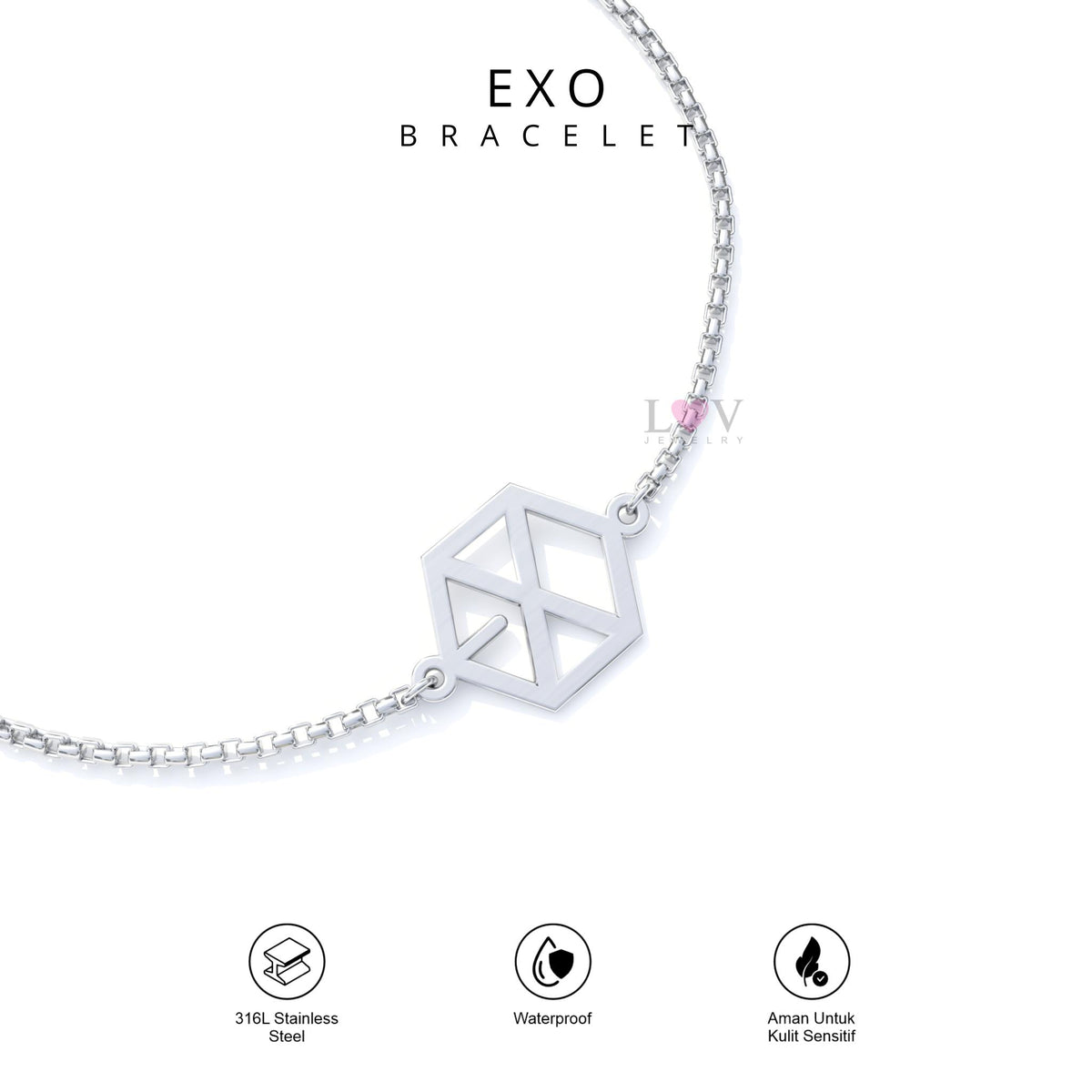 Gelang EXO-L Bracelet Kpop Inspired Stainless Steel Anti Karat Aksesoris EXO Serut - EXO Bracelet