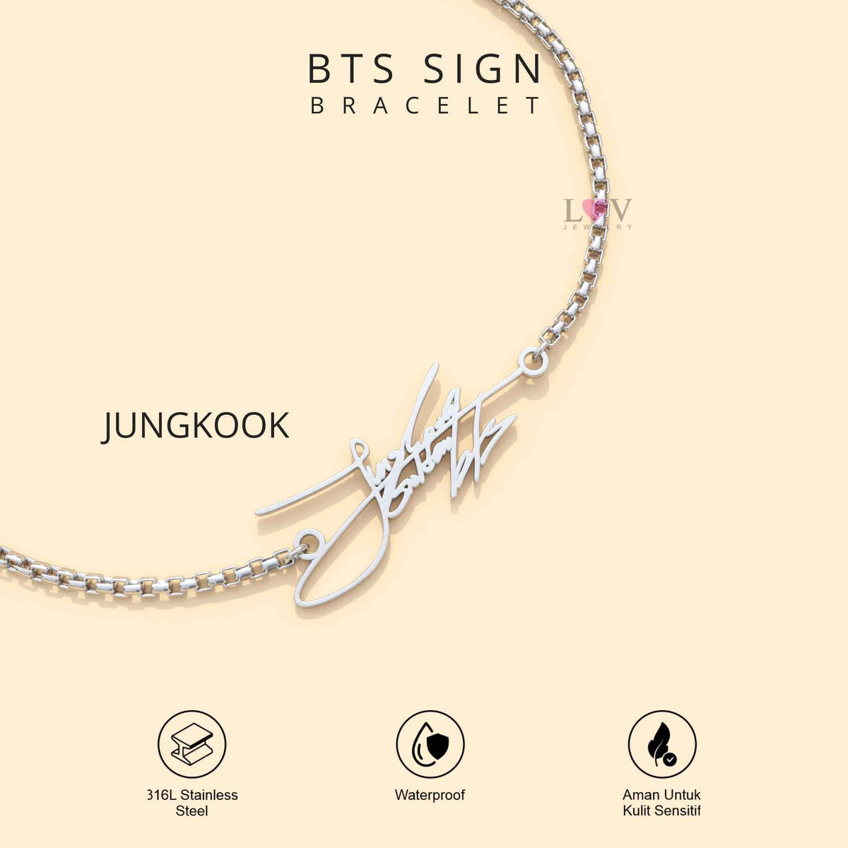 Gelang Tanda Tangan BTS ARMY Bracelet Sign Kado Kpop Korea Bias Jungkook V Jimin - BTS Sign Bracelet