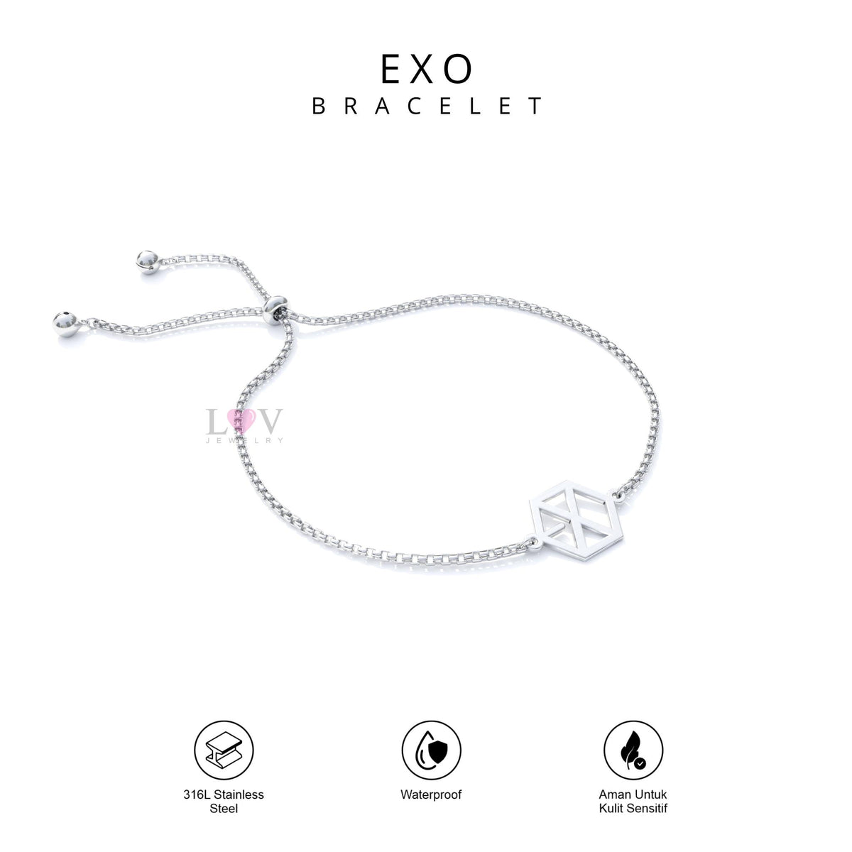 Gelang EXO-L Bracelet Kpop Inspired Stainless Steel Anti Karat Aksesoris EXO Serut - EXO Bracelet