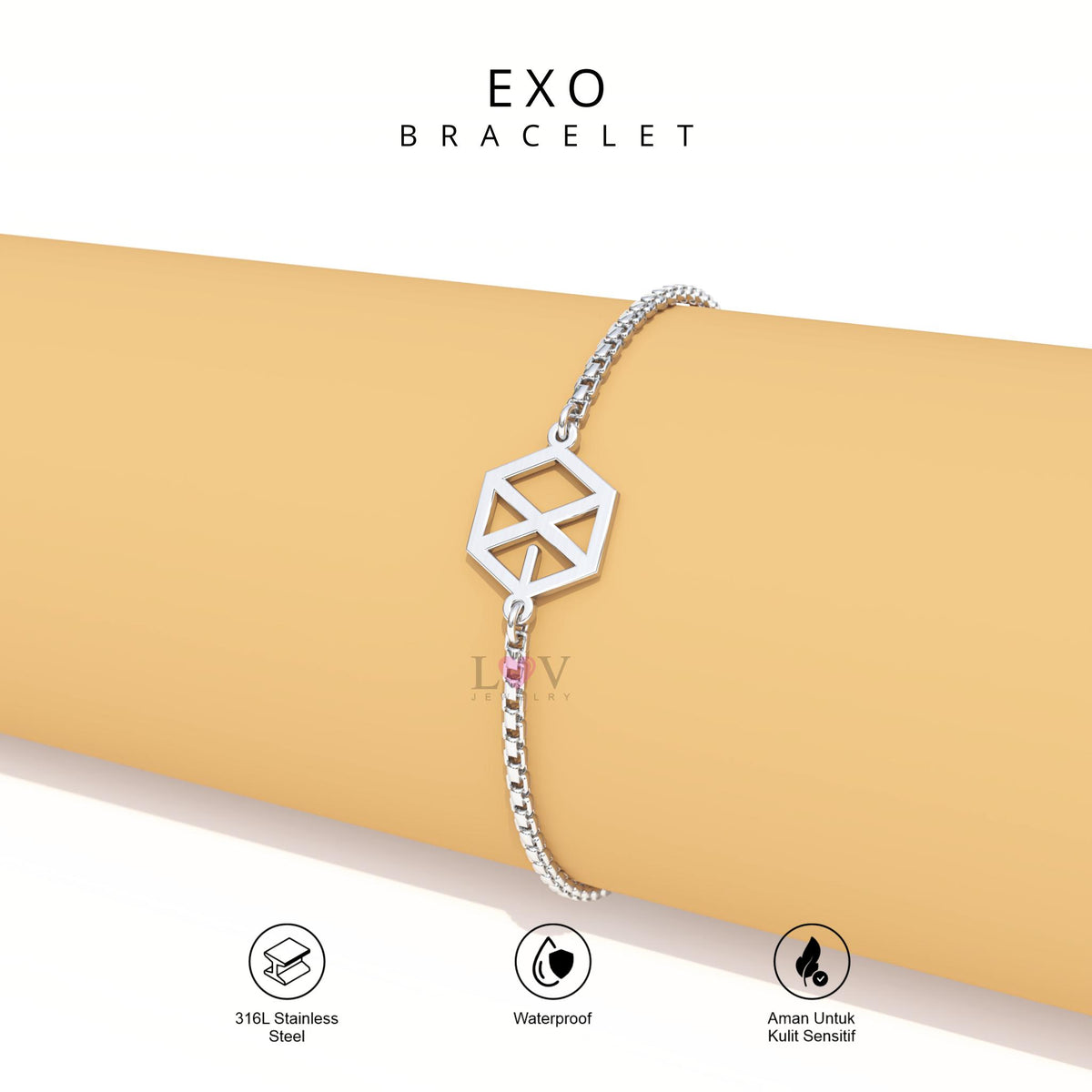 Gelang EXO-L Bracelet Kpop Inspired Stainless Steel Anti Karat Aksesoris EXO Serut - EXO Bracelet