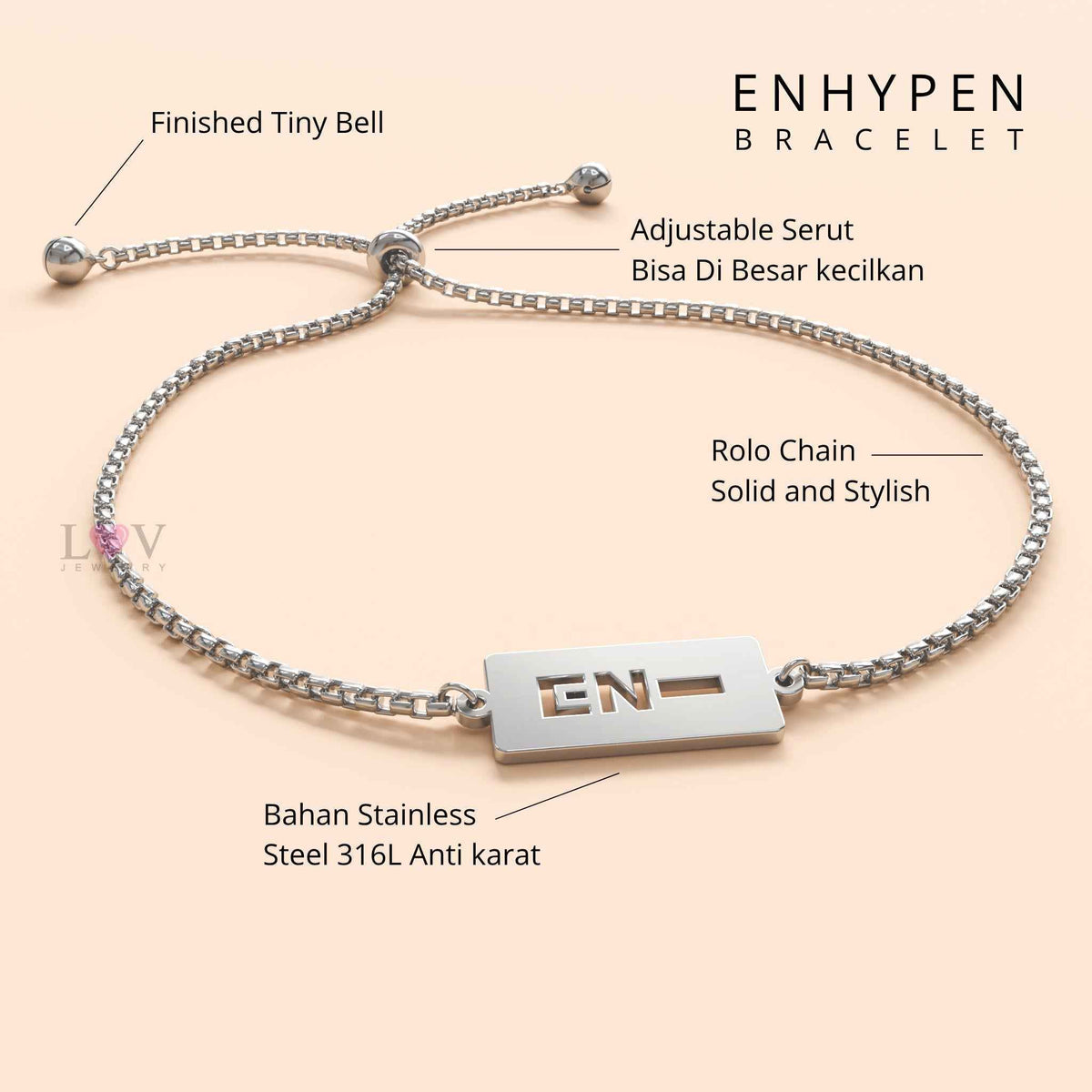 Gelang Enhypen Custom Logo Signature Tanda Tangan Kpop Aksesoris Bias Engene Serut Stainless Silver | Enhypen Bracelet